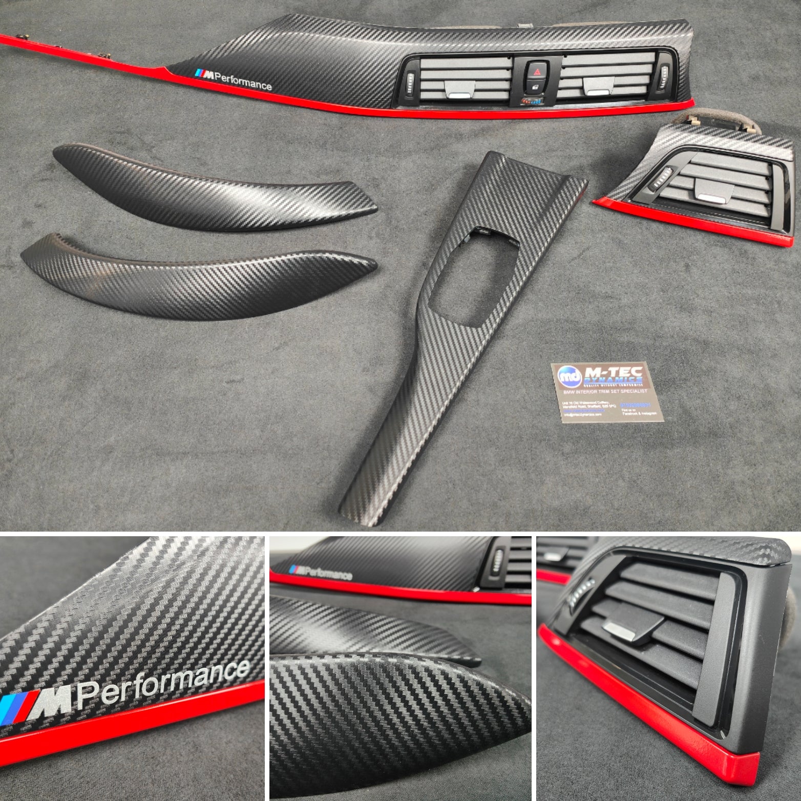 BMW F32 F36 INTERIOR TRIM SET - 3D CARBON / MATT RED ACCENT (CUSTOM)